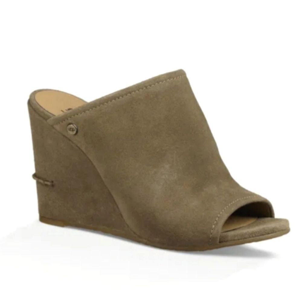 UGG Lively Taupe Suede Slip On Wedge Mules Sandals, Sz 7